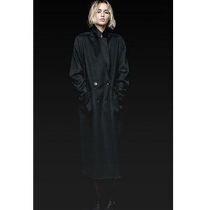 Zara Double Breasted Wool Blend Oversized Classic Long Coat Black Size S NWT